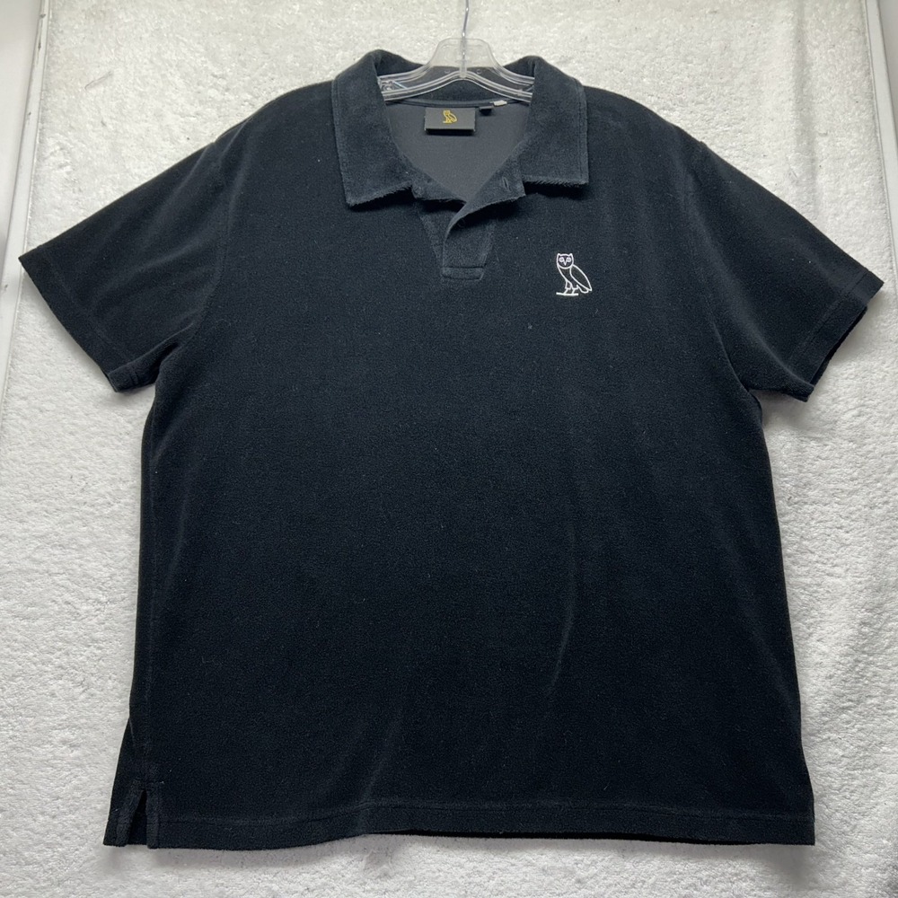 OVO Octobers Very Own Mens Size M Black Velour Terry Polo Shirt (V3)